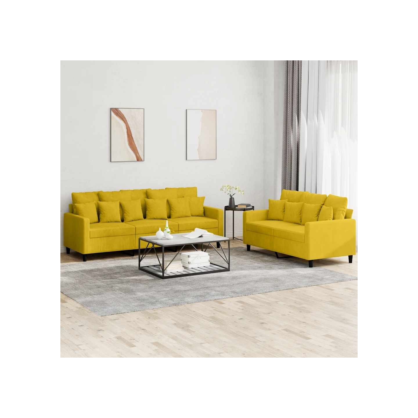 Ensemble de canapés 2 pcs avec coussins Jaune Velours