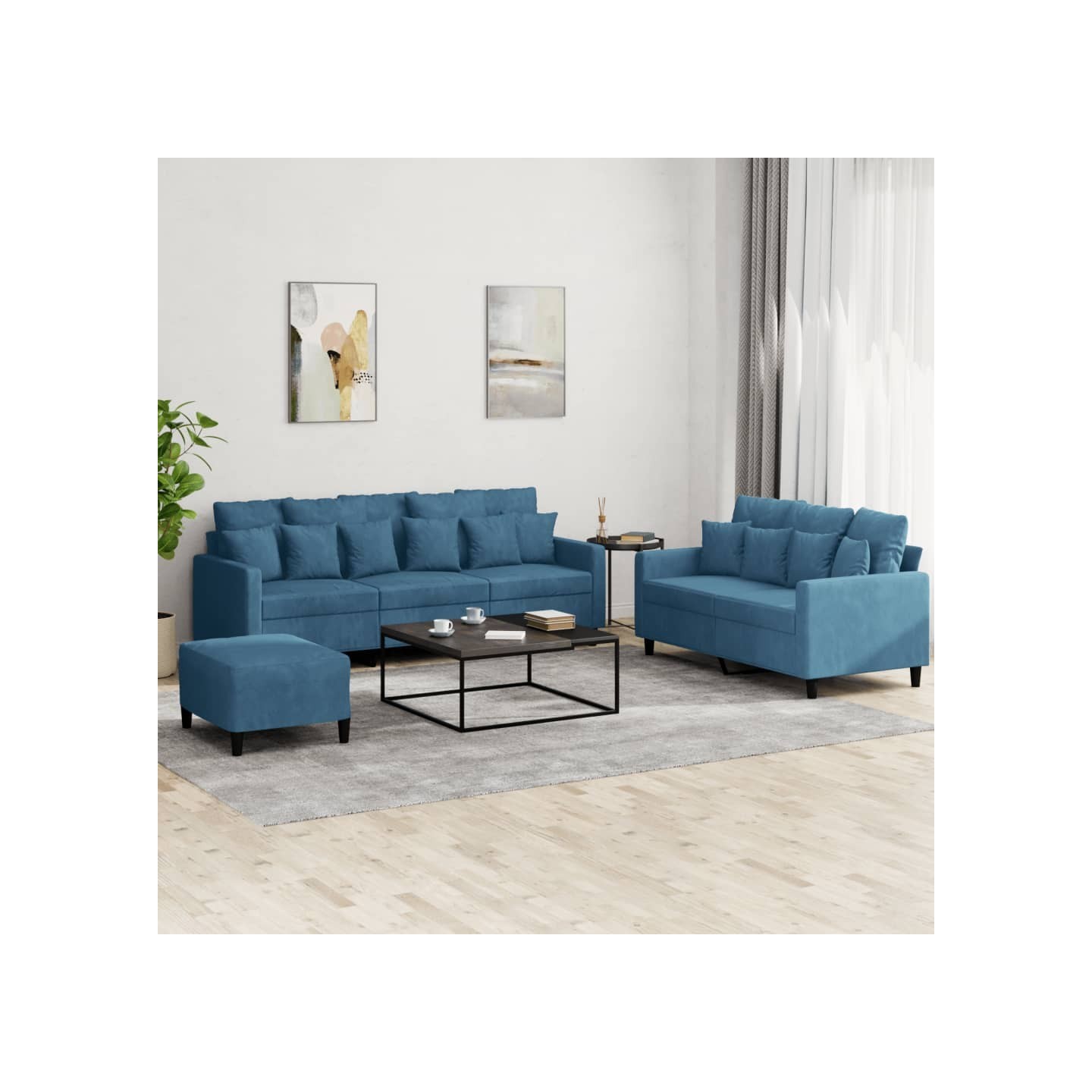 Ensemble de canapés 3 pcs avec coussins Bleu Velours
