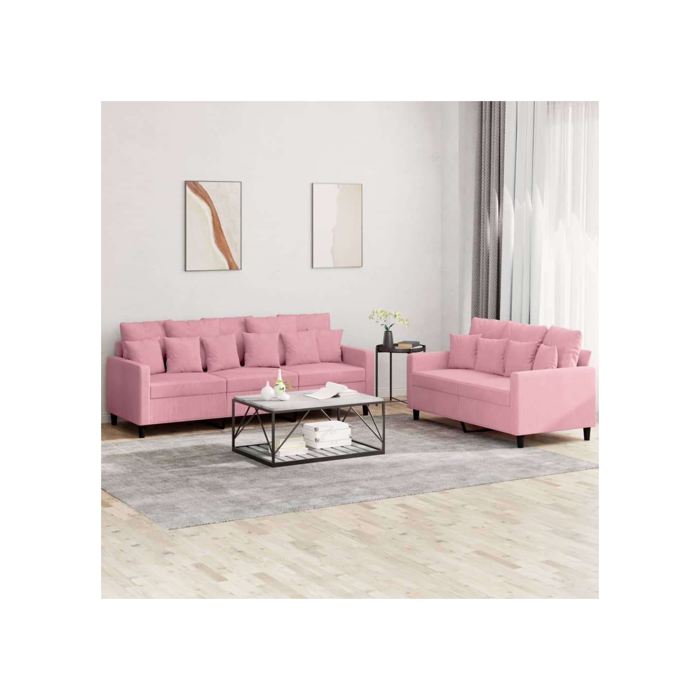 Ensemble de canapés 2 pcs avec coussins Rose Velours