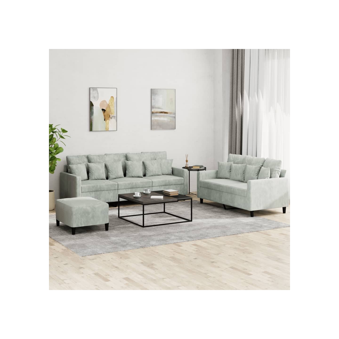Ensemble de canapés 3 pcs avec coussins Gris clair Velours