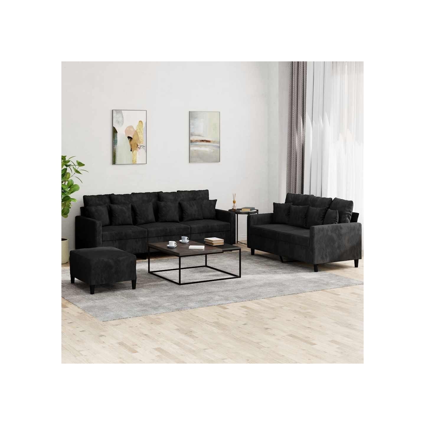 Ensemble de canapés 3 pcs avec coussins Noir Velours