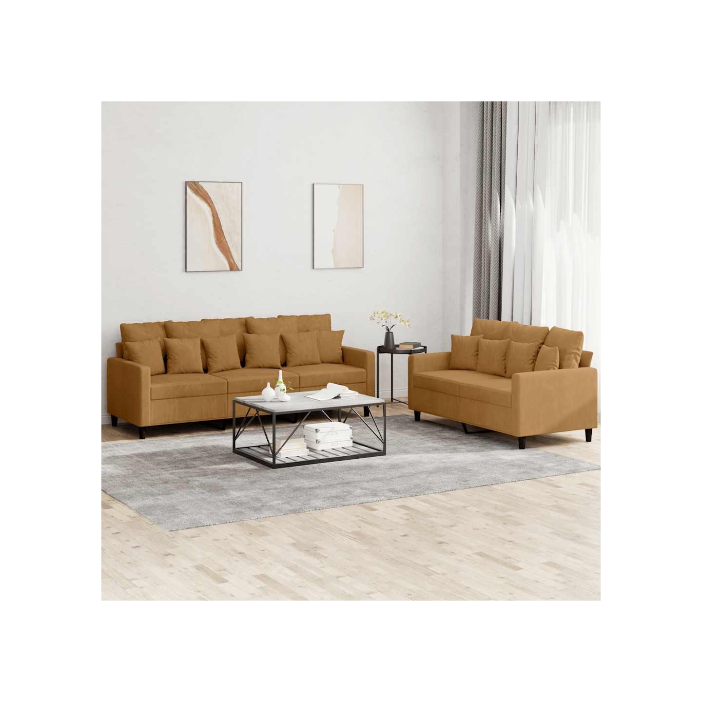 Ensemble de canapés 2 pcs avec coussins Marron Velours