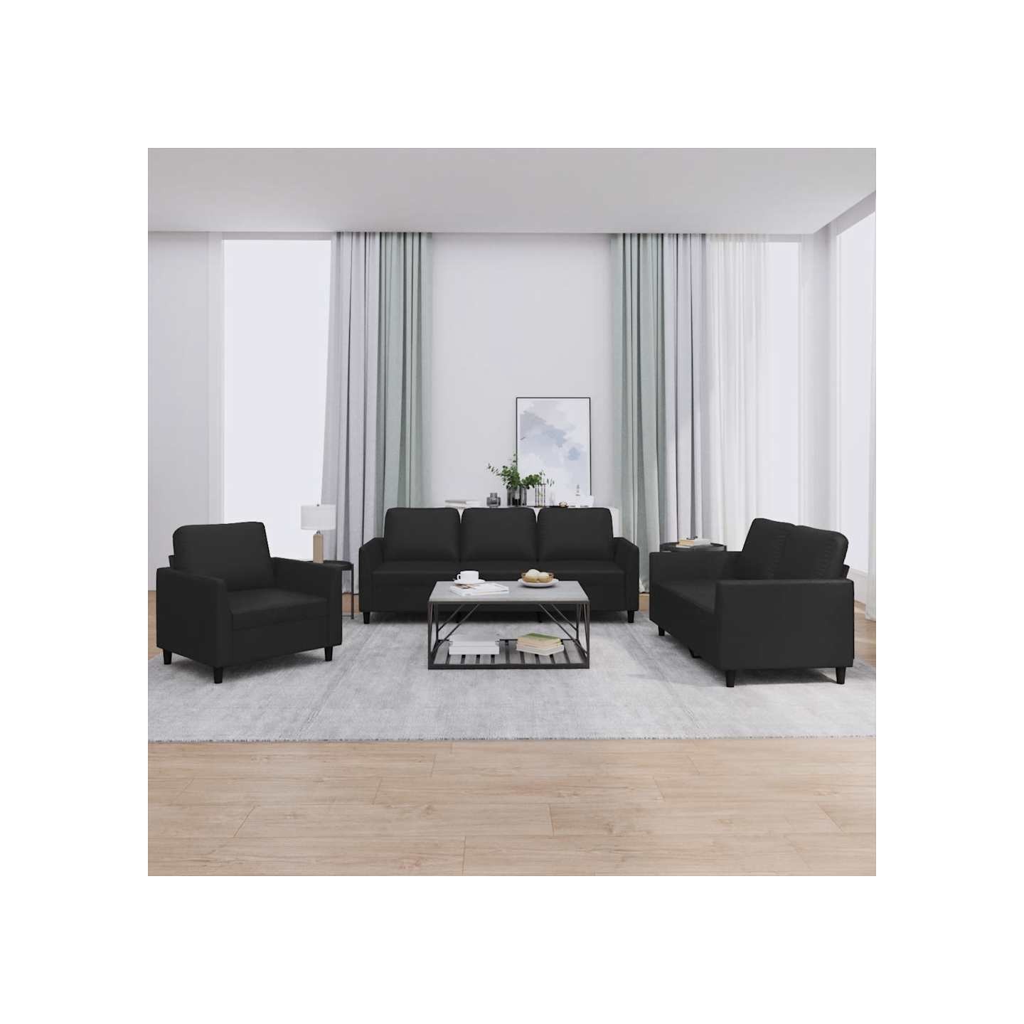 Ensemble de canapés 3 pcs avec coussins Noir Similicuir