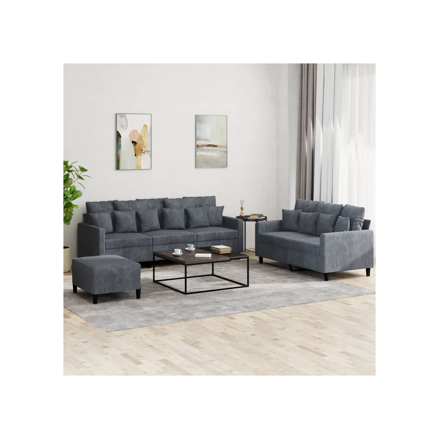 Ensemble de canapés 3 pcs avec coussins Gris foncé Velours