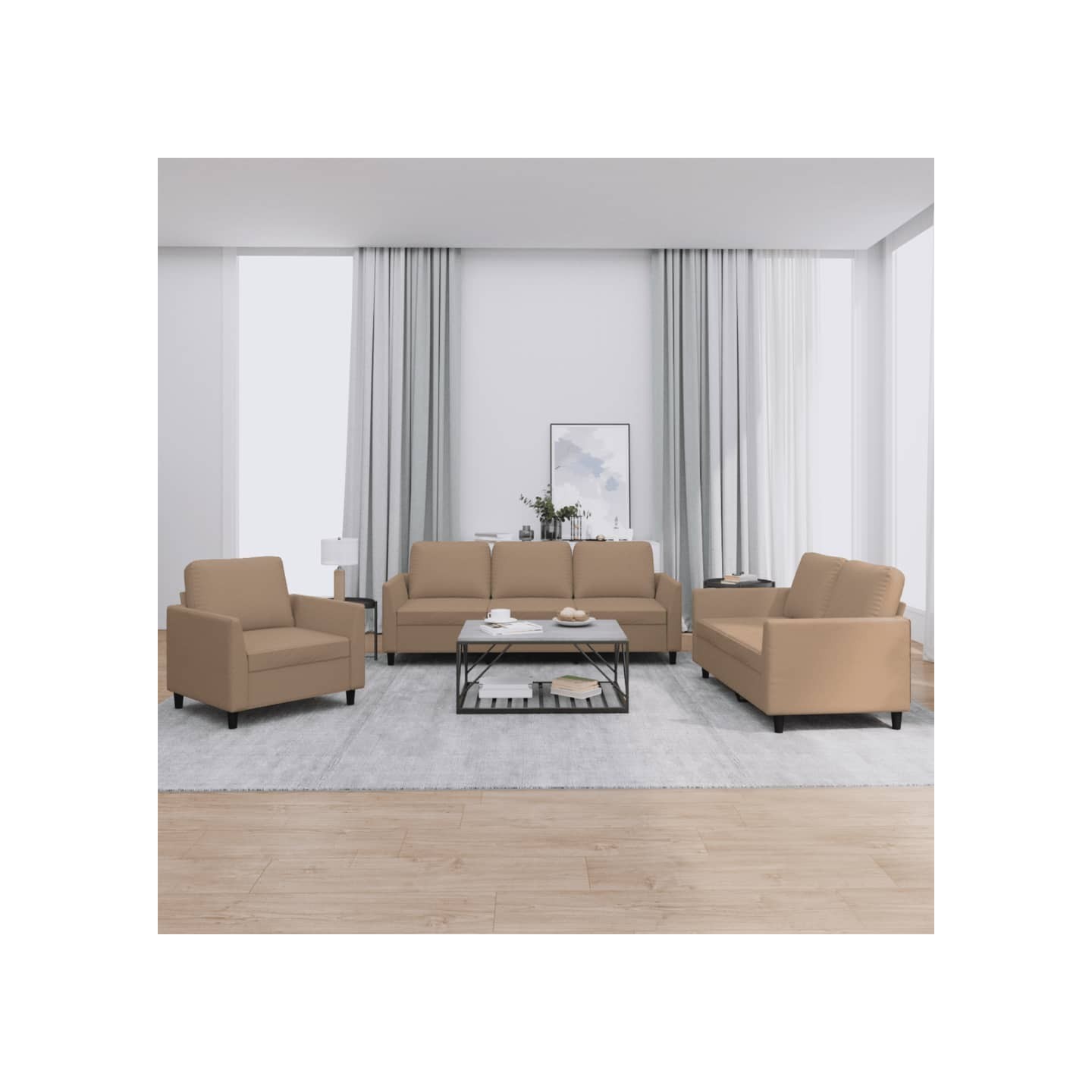 Ensemble de canapés 3 pcs avec coussins Cappuccino Similicuir