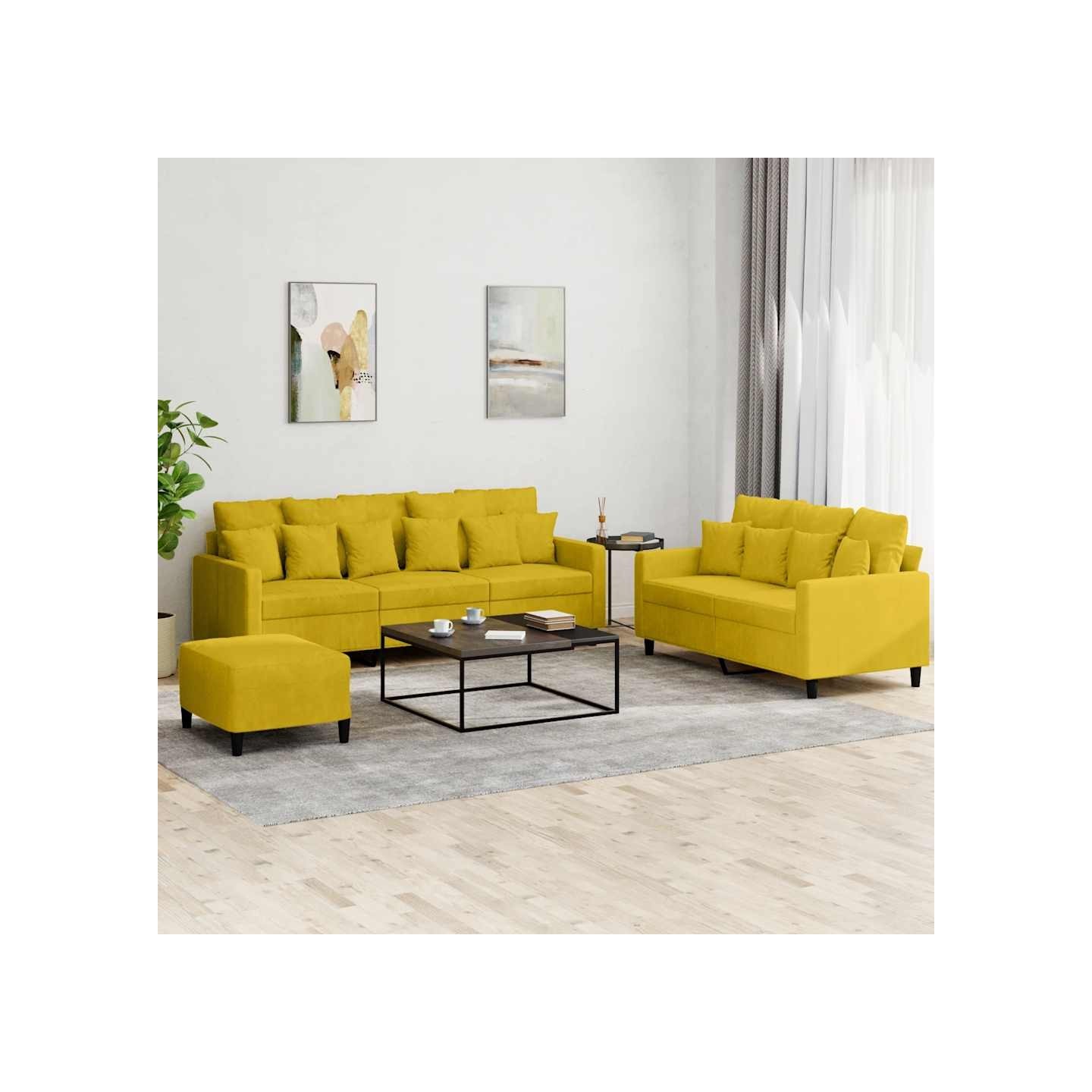 Ensemble de canapés 3 pcs avec coussins Jaune Velours
