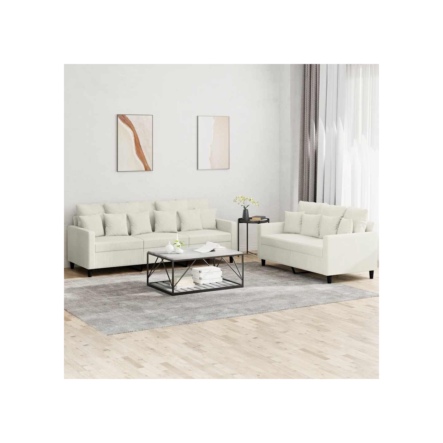 Ensemble de canapés 2 pcs avec coussins Crème Velours