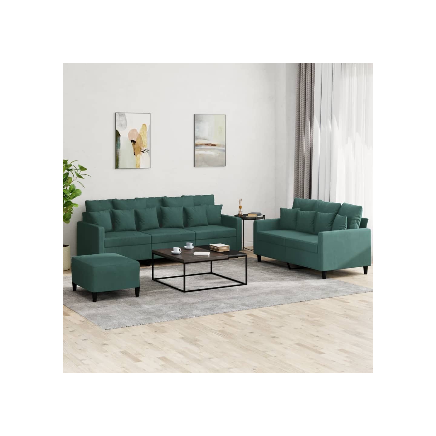Ensemble de canapés 3 pcs avec coussins Vert foncé Velours
