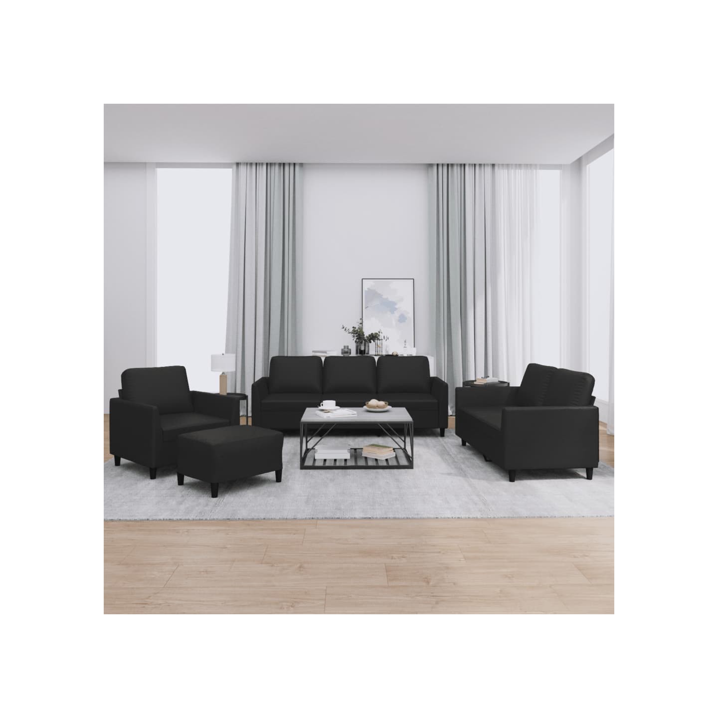 Ensemble de canapés 4 pcs avec coussins Noir Similicuir