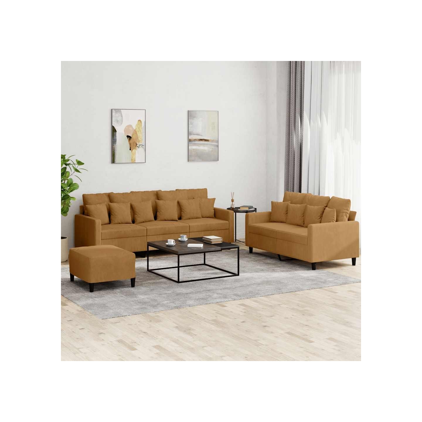 Ensemble de canapés 3 pcs avec coussins Marron Velours