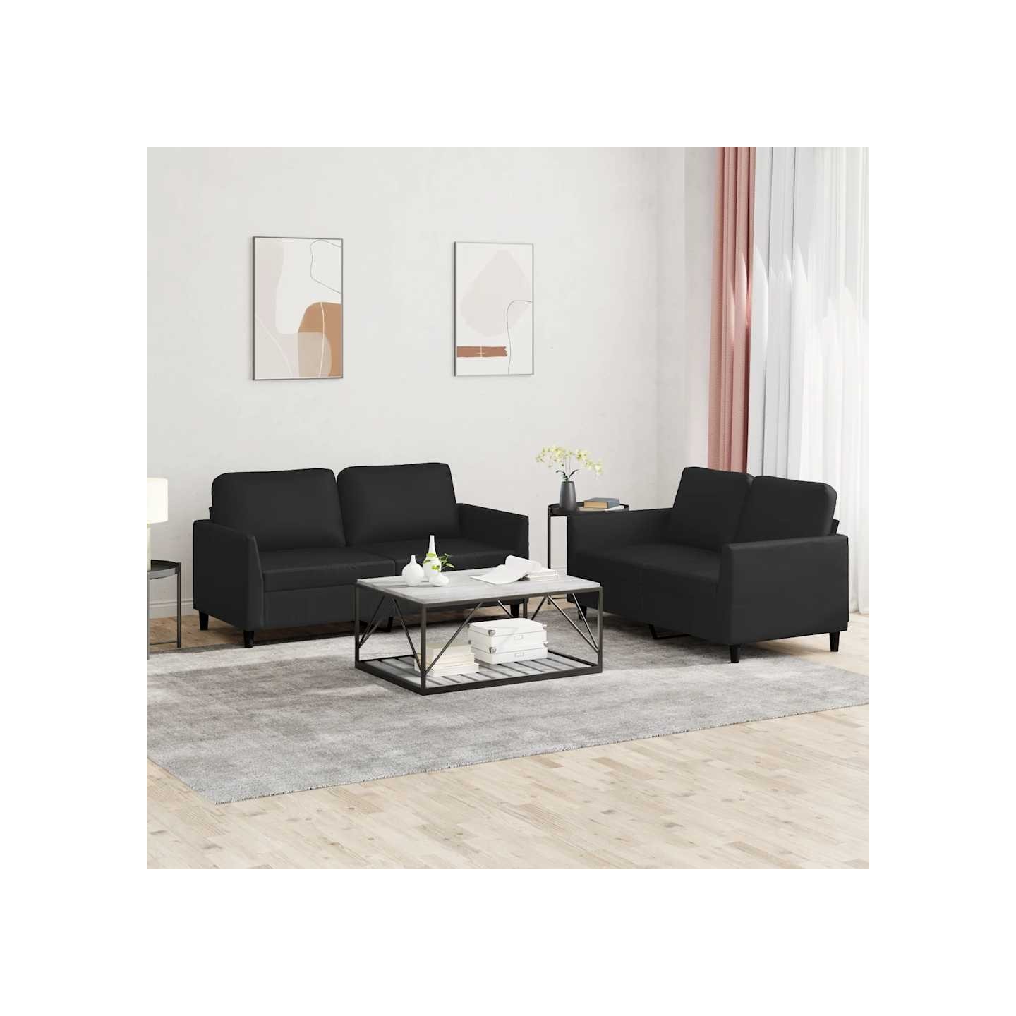 Ensemble de canapés 2 pcs avec coussins Noir Similicuir