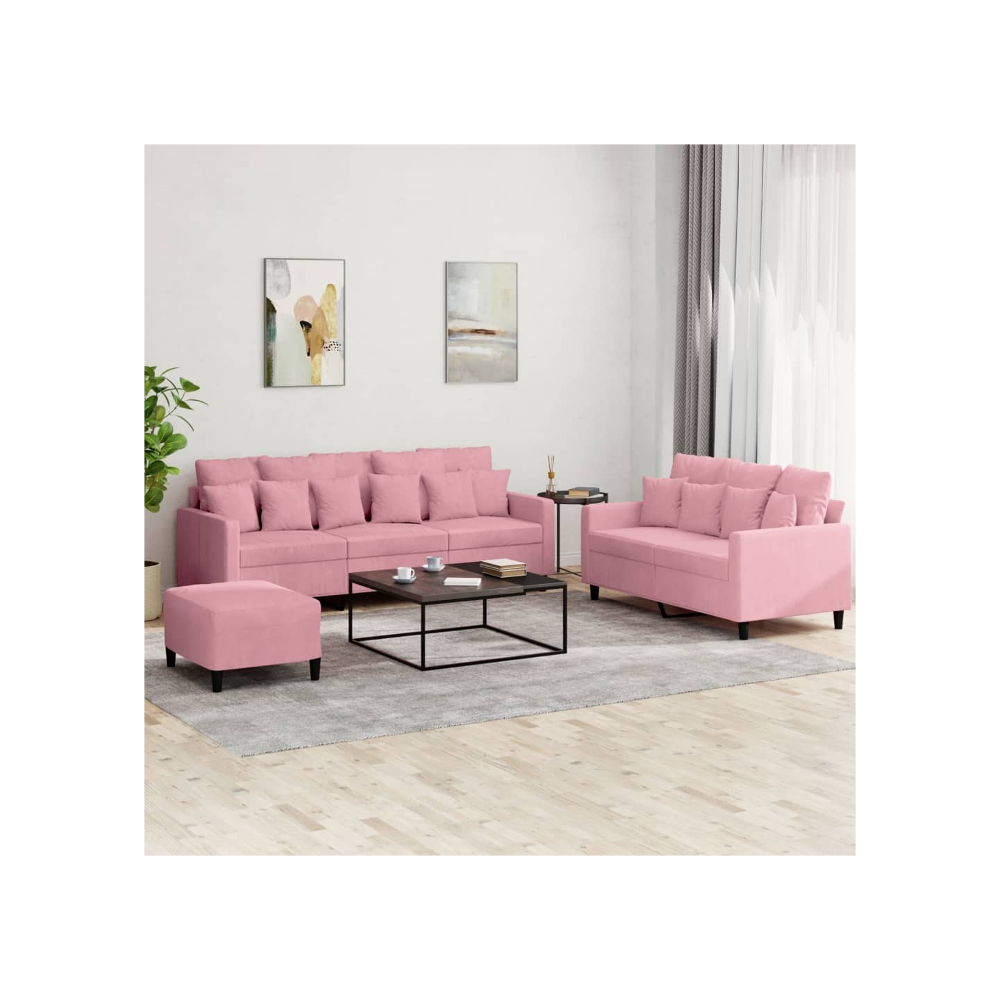 Ensemble de canapés 3 pcs avec coussins Rose Velours