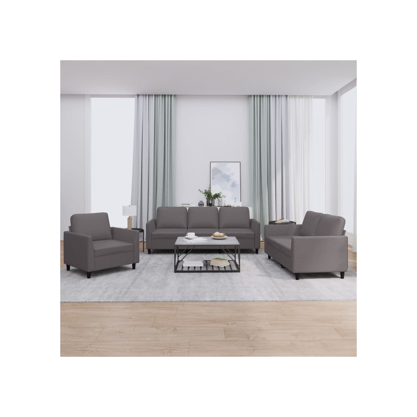 Ensemble de canapés 3 pcs avec coussins Gris Similicuir