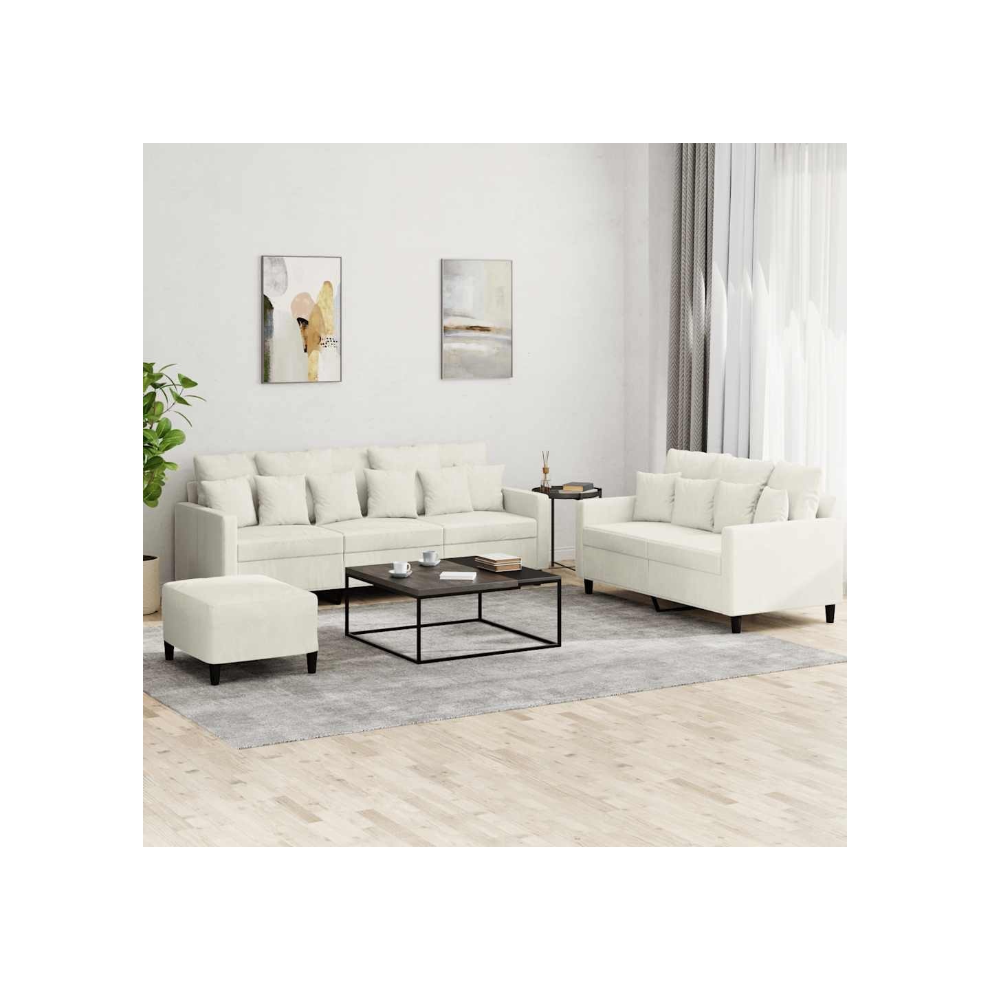 Ensemble de canapés 3 pcs avec coussins Crème Velours