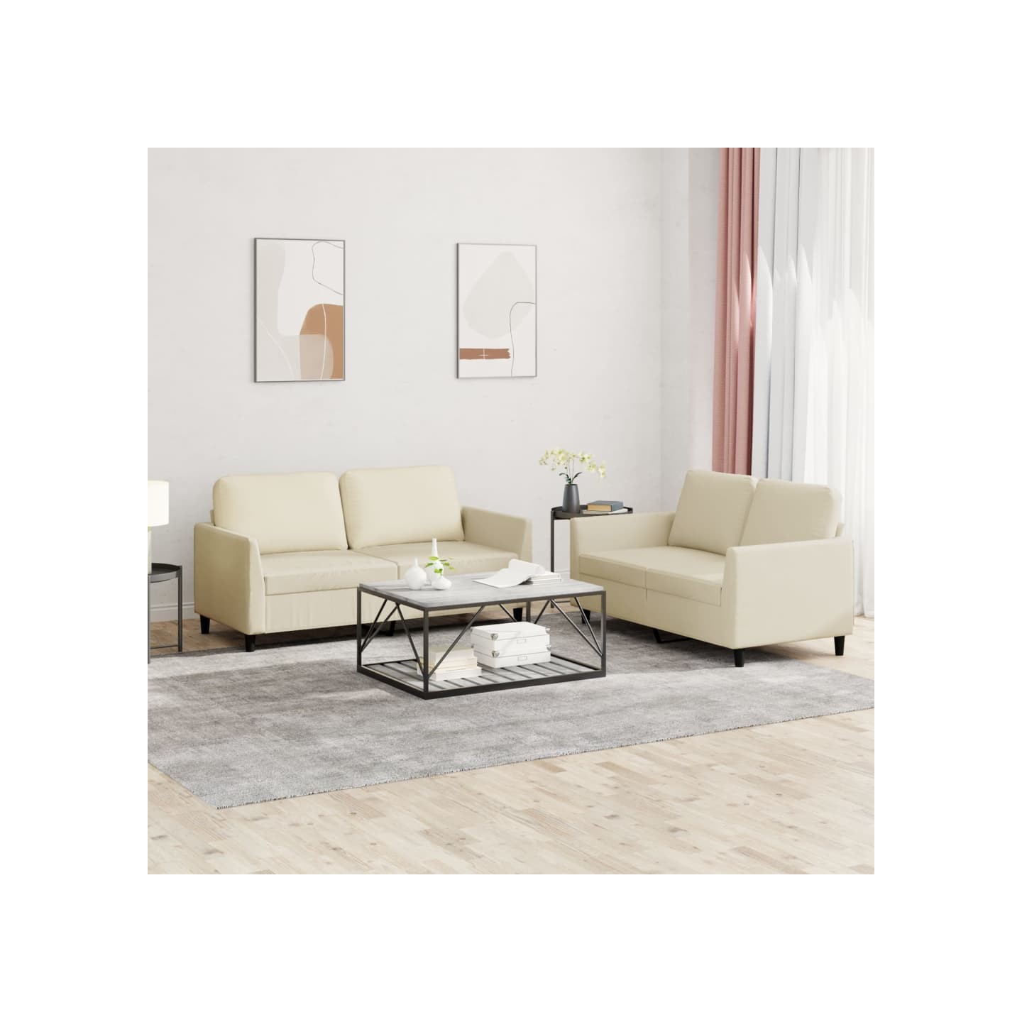 Ensemble de canapés 2 pcs avec coussins Crème Similicuir