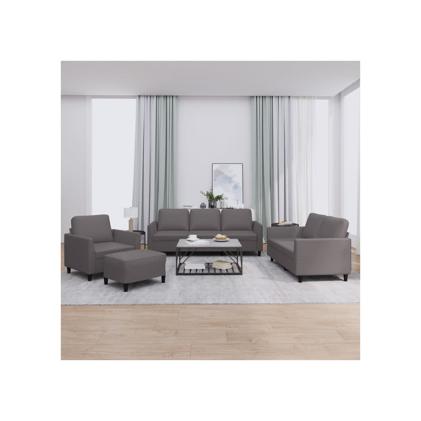 Ensemble de canapés 4 pcs avec coussins Gris Similicuir