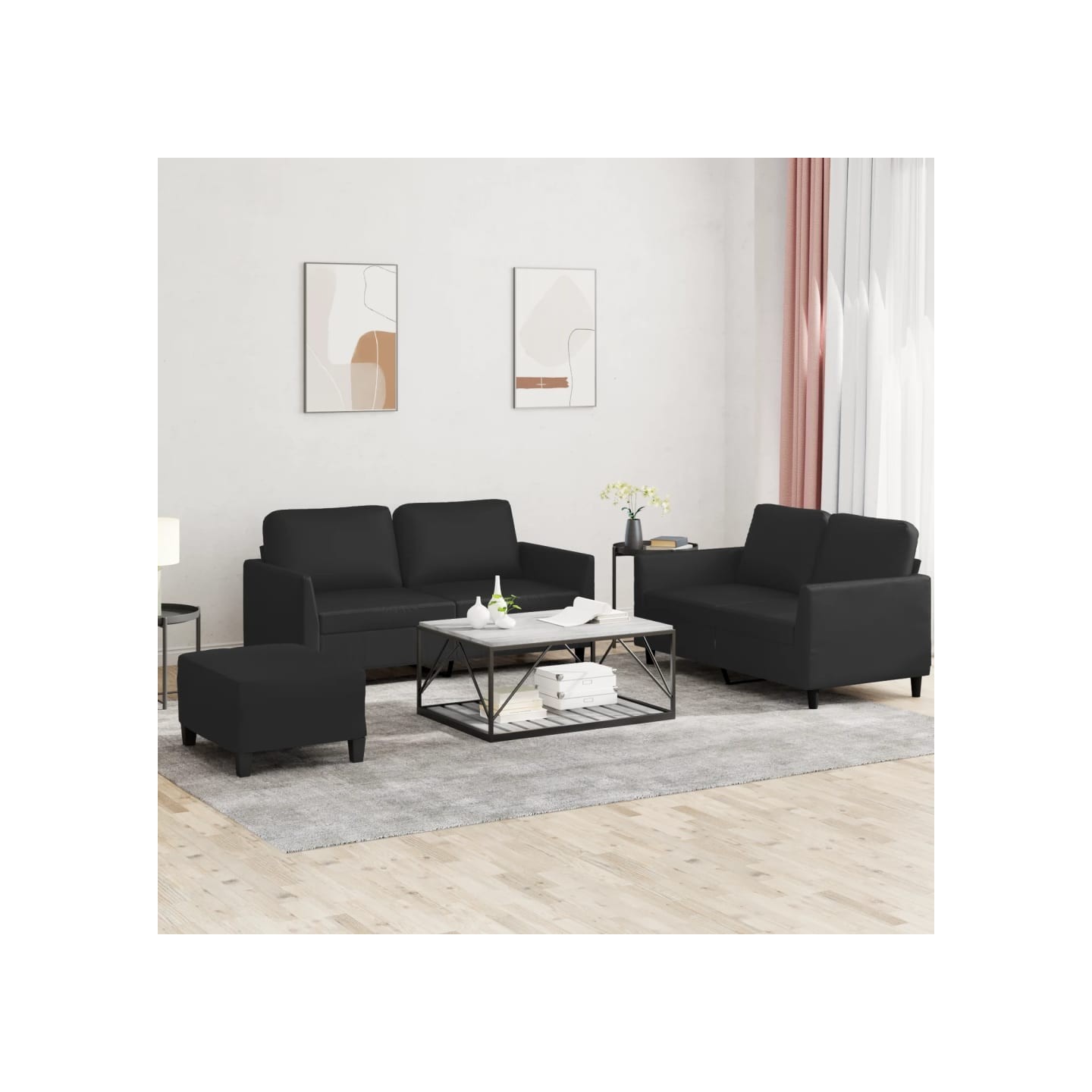 Ensemble de canapés 3 pcs avec coussins Noir Similicuir