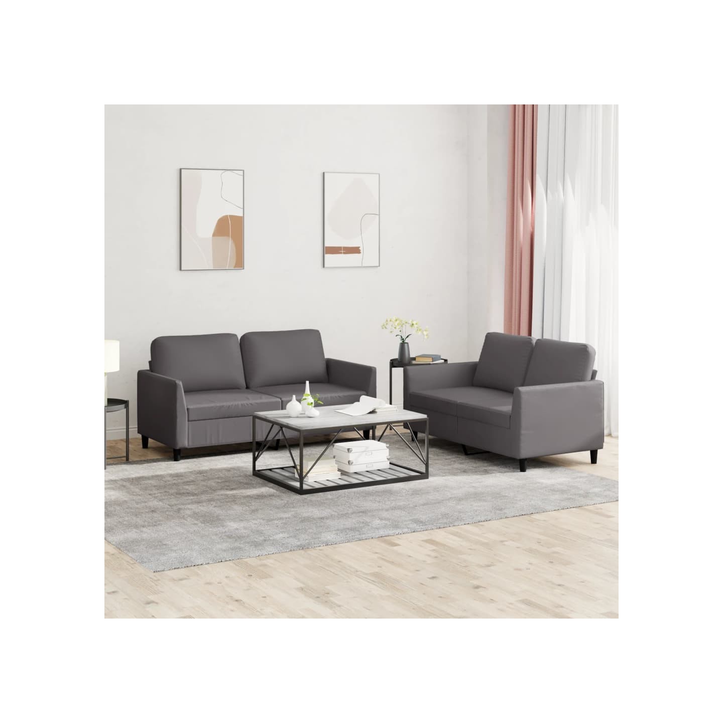 Ensemble de canapés 2 pcs avec coussins Gris Similicuir