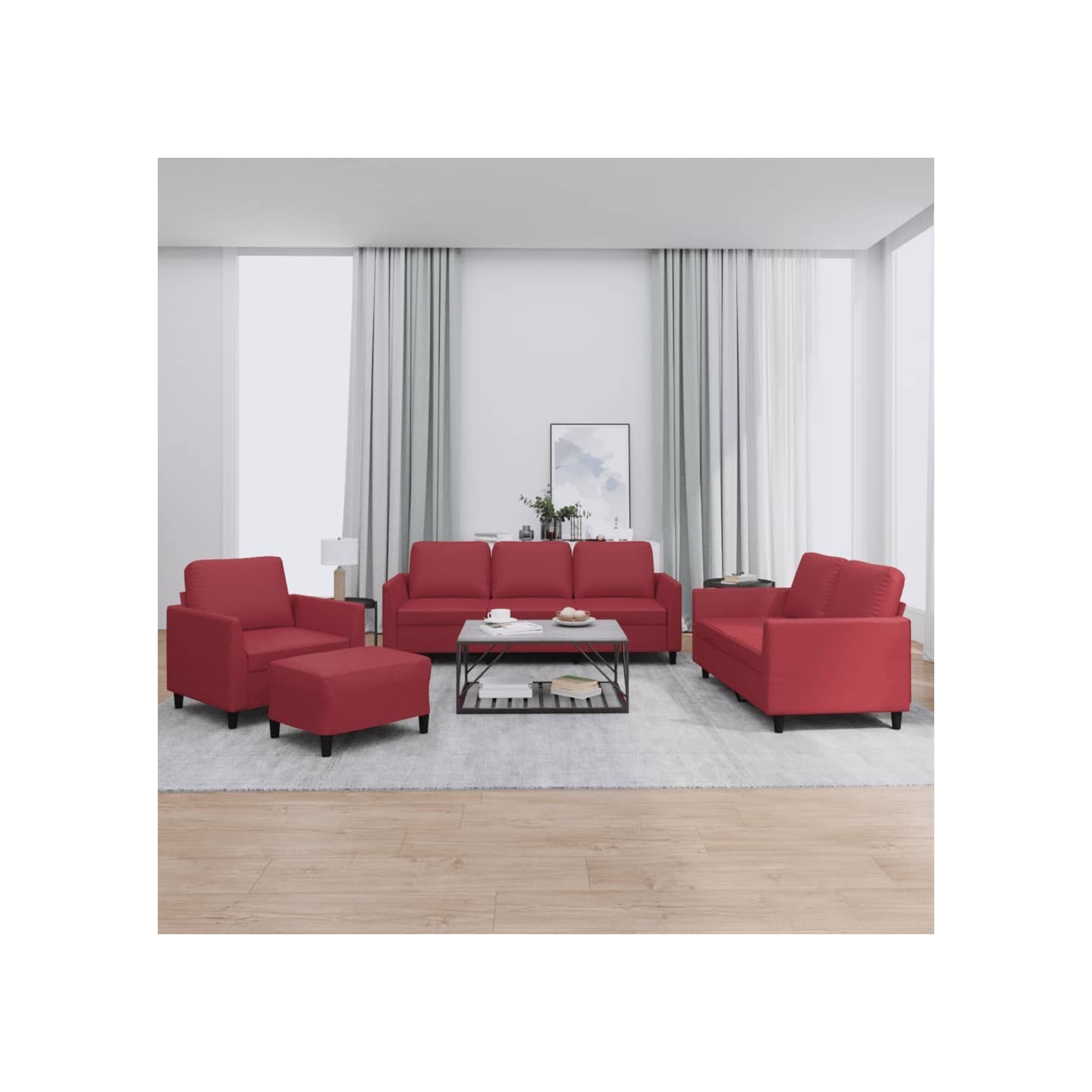 Ensemble de canapés 4 pcs et coussins Rouge bordeaux Similicuir