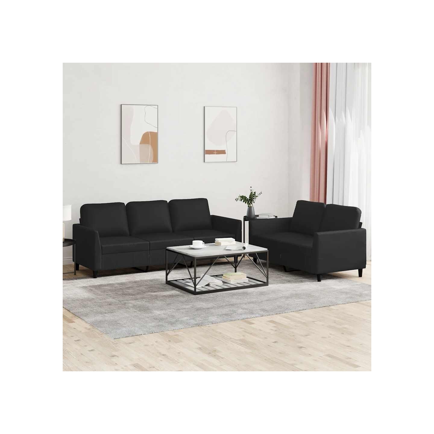 Ensemble de canapés 2 pcs avec coussins Noir Similicuir