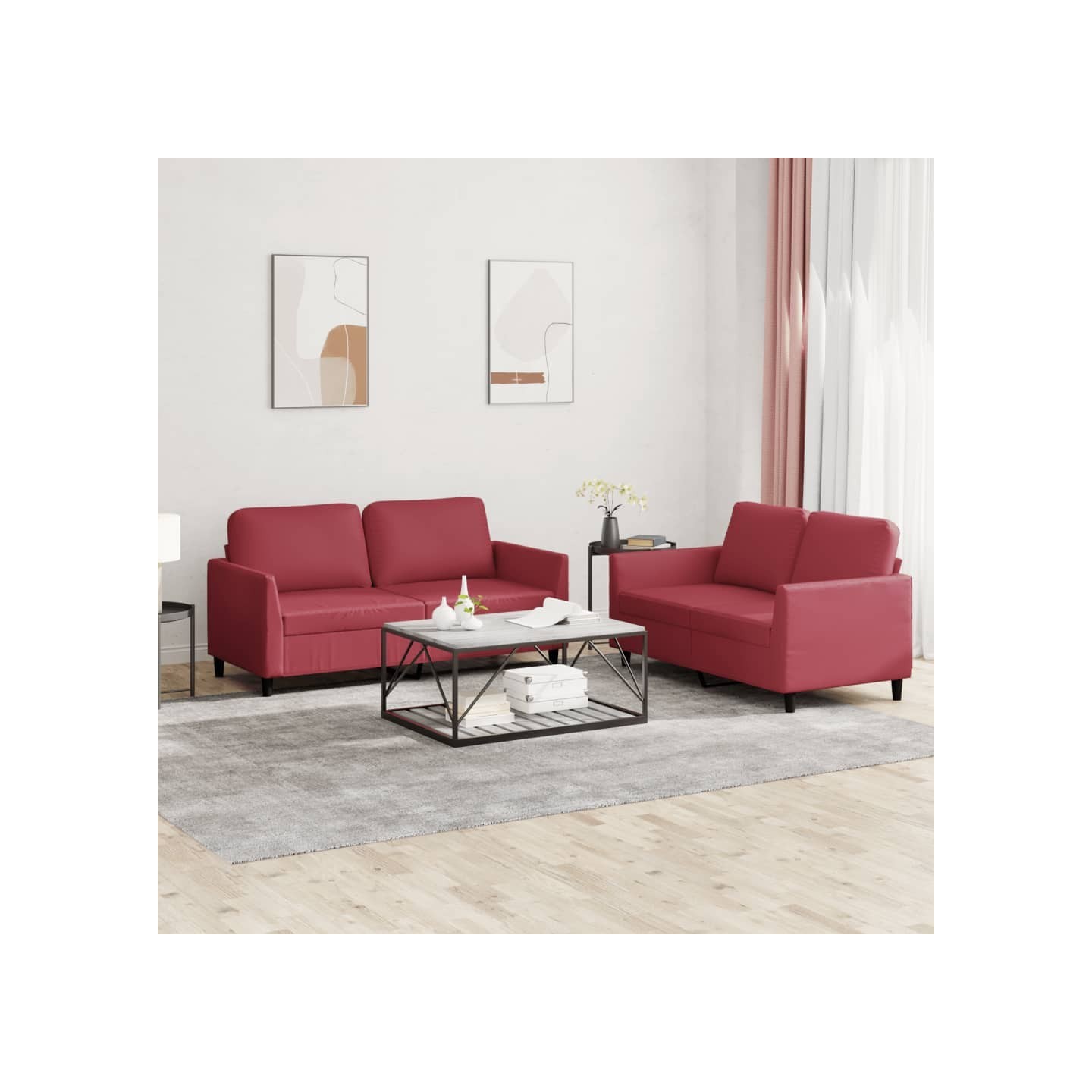 Ensemble de canapés 2 pcs et coussins Rouge bordeaux Similicuir