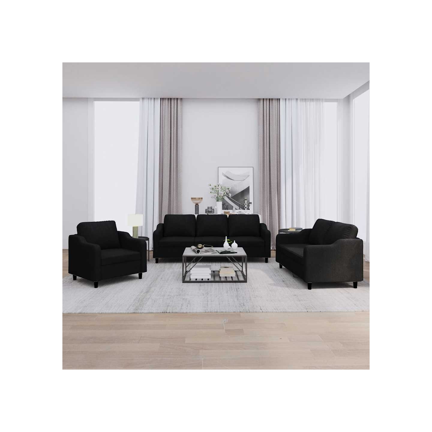 Ensemble de canapés 3 pcs avec coussins Noir Tissu