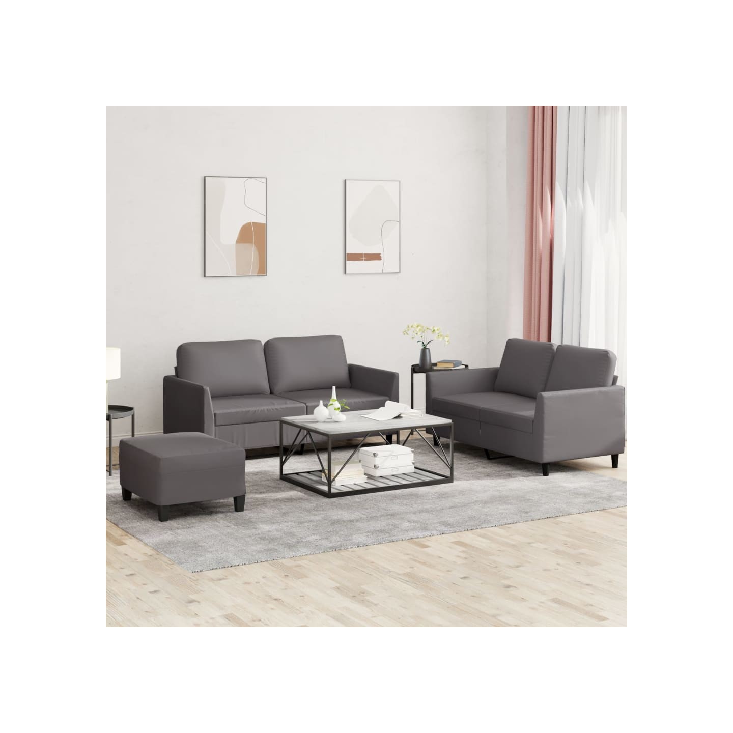 Ensemble de canapés 3 pcs avec coussins Gris Similicuir