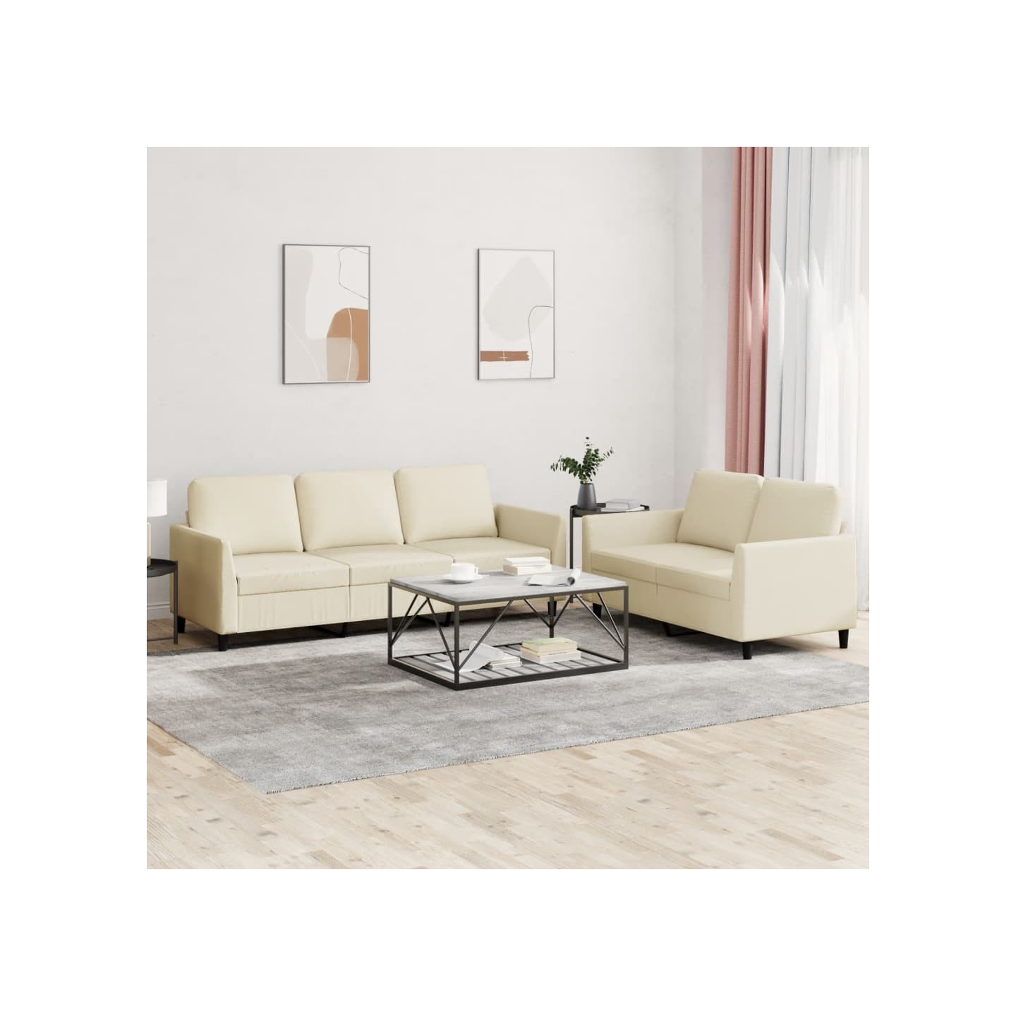 Ensemble de canapés 2 pcs avec coussins Crème Similicuir