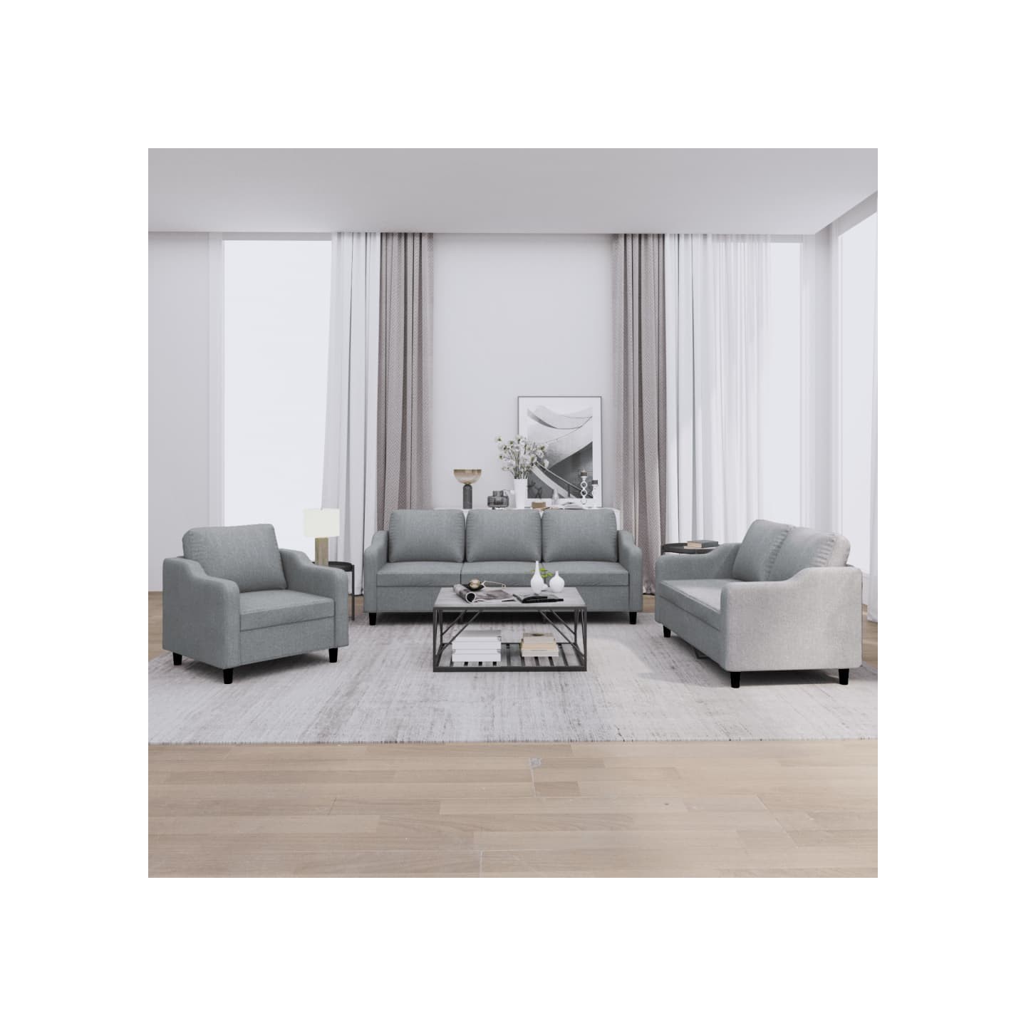 Ensemble de canapés 3 pcs avec coussins Gris clair Tissu