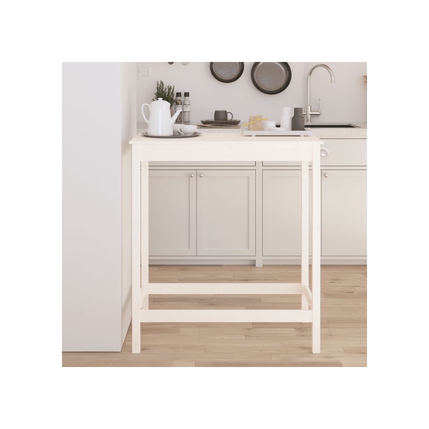 Table de bar blanc 100x50x110 cm bois massif de pin