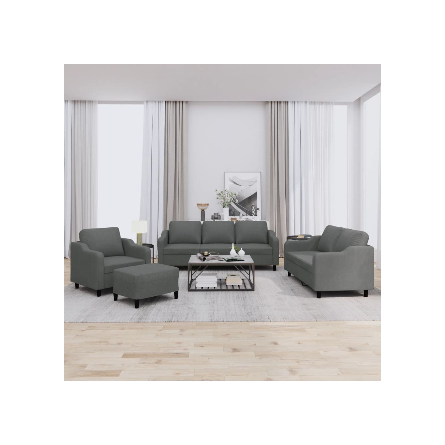 Ensemble de canapés 4 pcs avec coussins Gris foncé Tissu