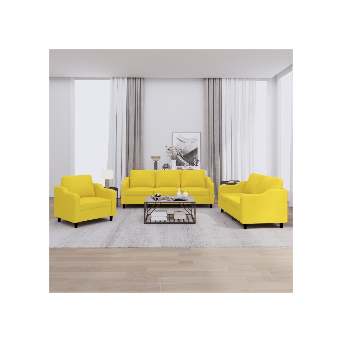 Ensemble de canapés 3 pcs avec coussins Jaune clair Tissu