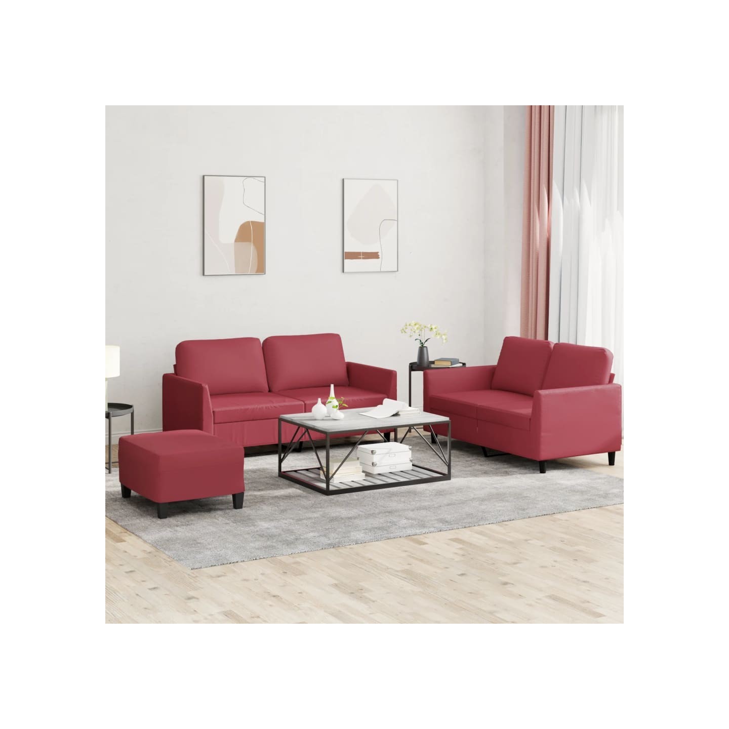 Ensemble de canapés 3 pcs et coussins Rouge bordeaux Similicuir