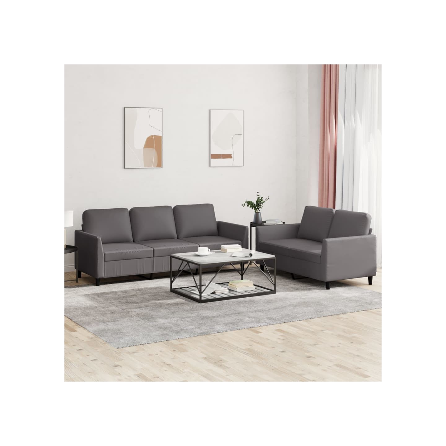 Ensemble de canapés 2 pcs avec coussins Gris Similicuir
