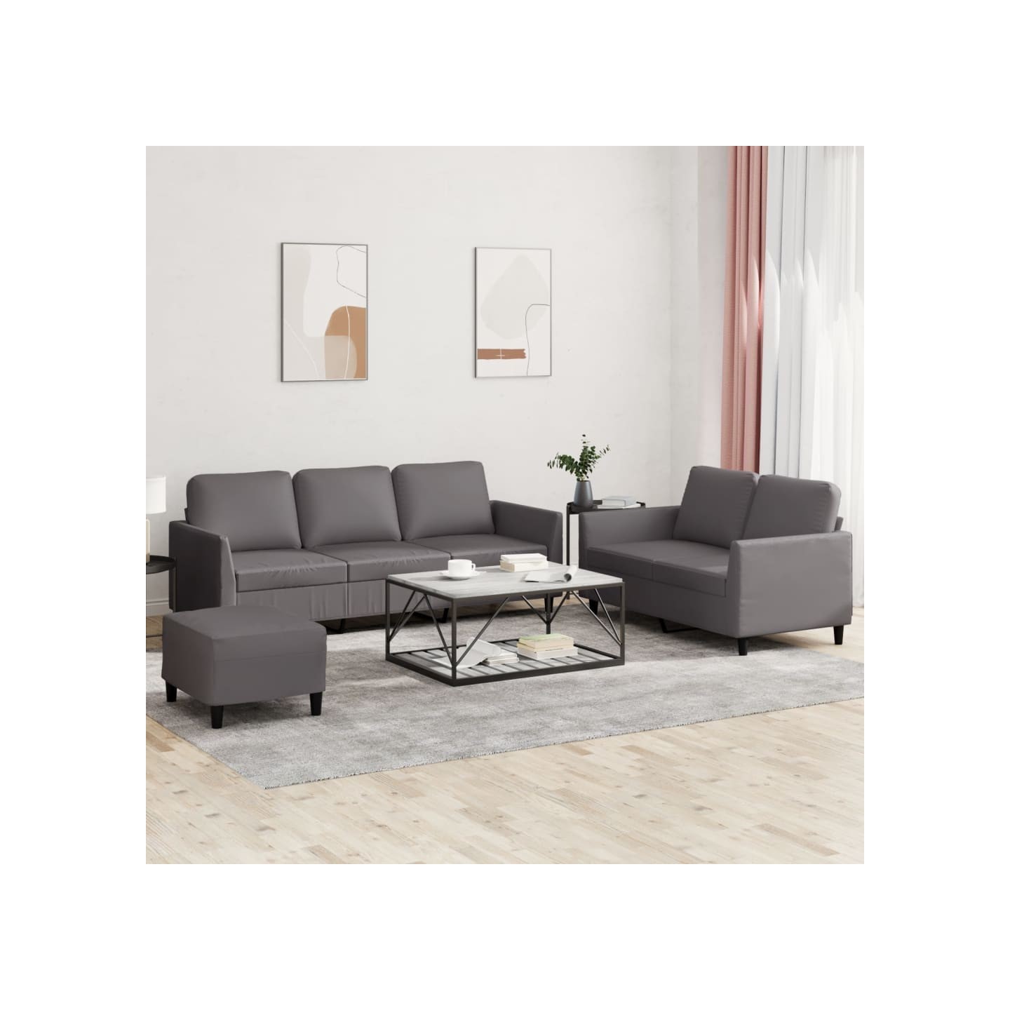 Ensemble de canapés 3 pcs avec coussins Gris Similicuir