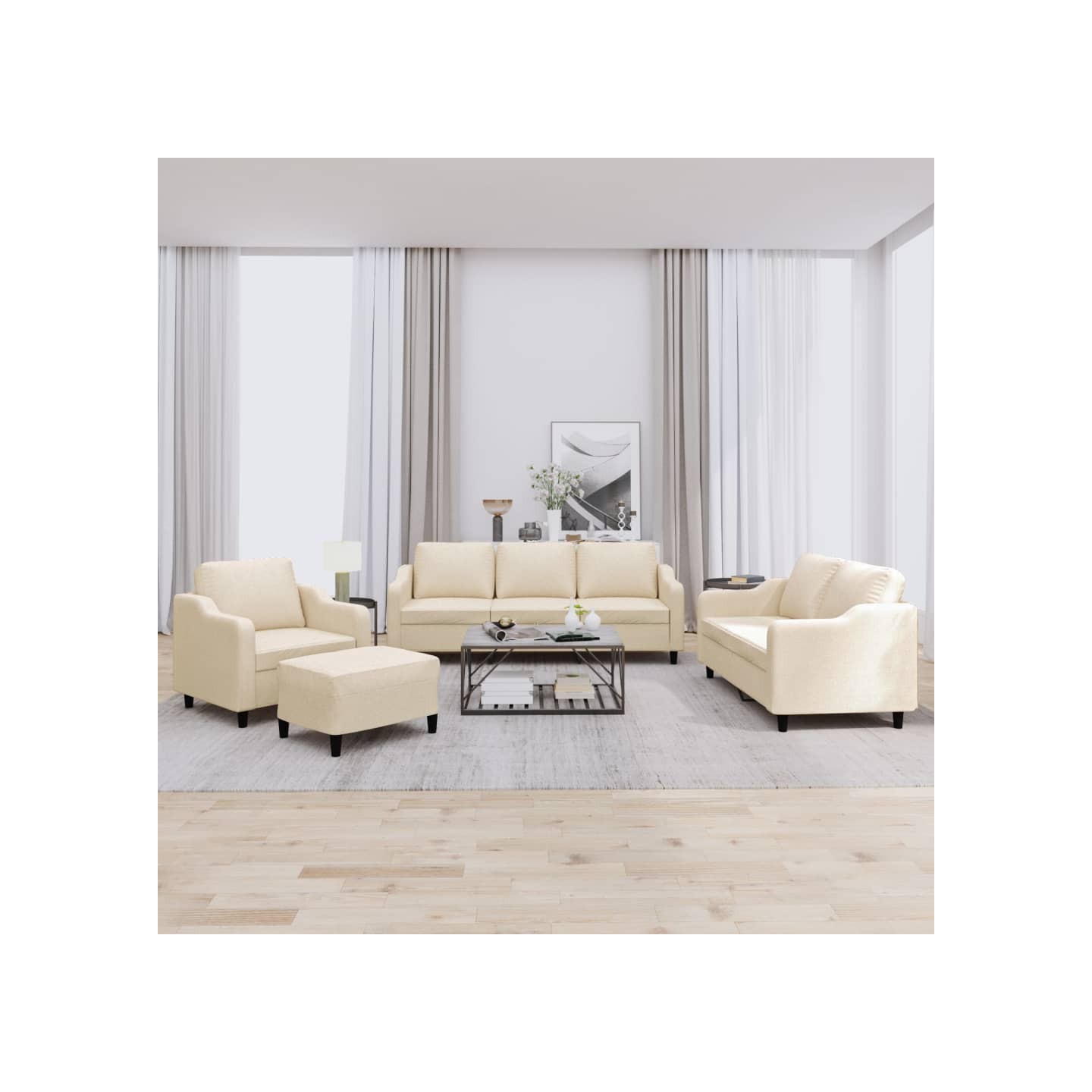 Ensemble de canapés 4 pcs avec coussins Crème Tissu