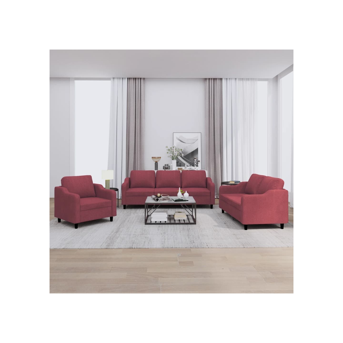 Ensemble de canapés 3 pcs avec coussins Rouge bordeaux Tissu