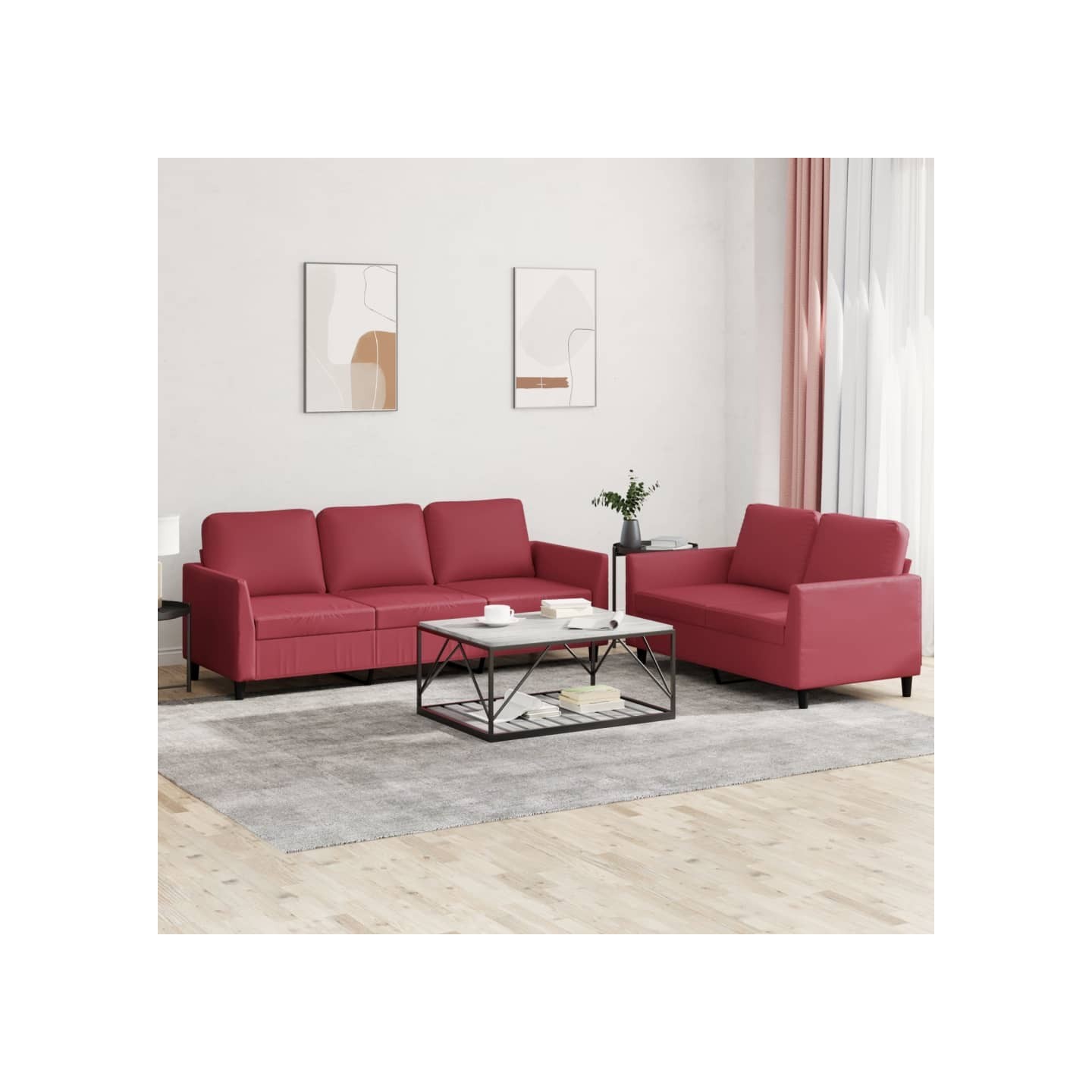 Ensemble de canapés 2 pcs et coussins Rouge bordeaux Similicuir