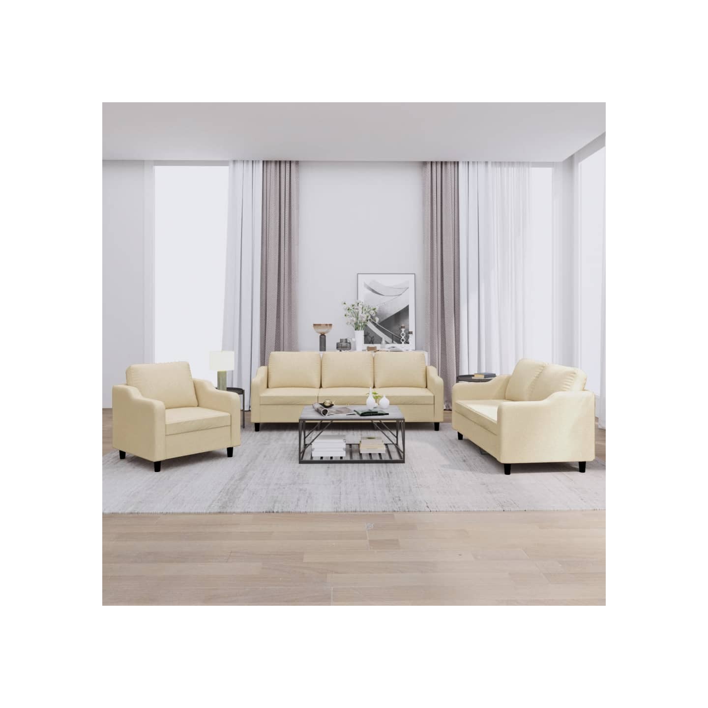 Ensemble de canapés 3 pcs avec coussins Crème Tissu