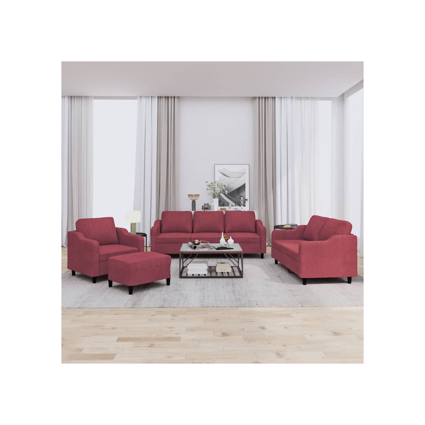 Ensemble de canapés 4 pcs avec coussins Rouge bordeaux Tissu