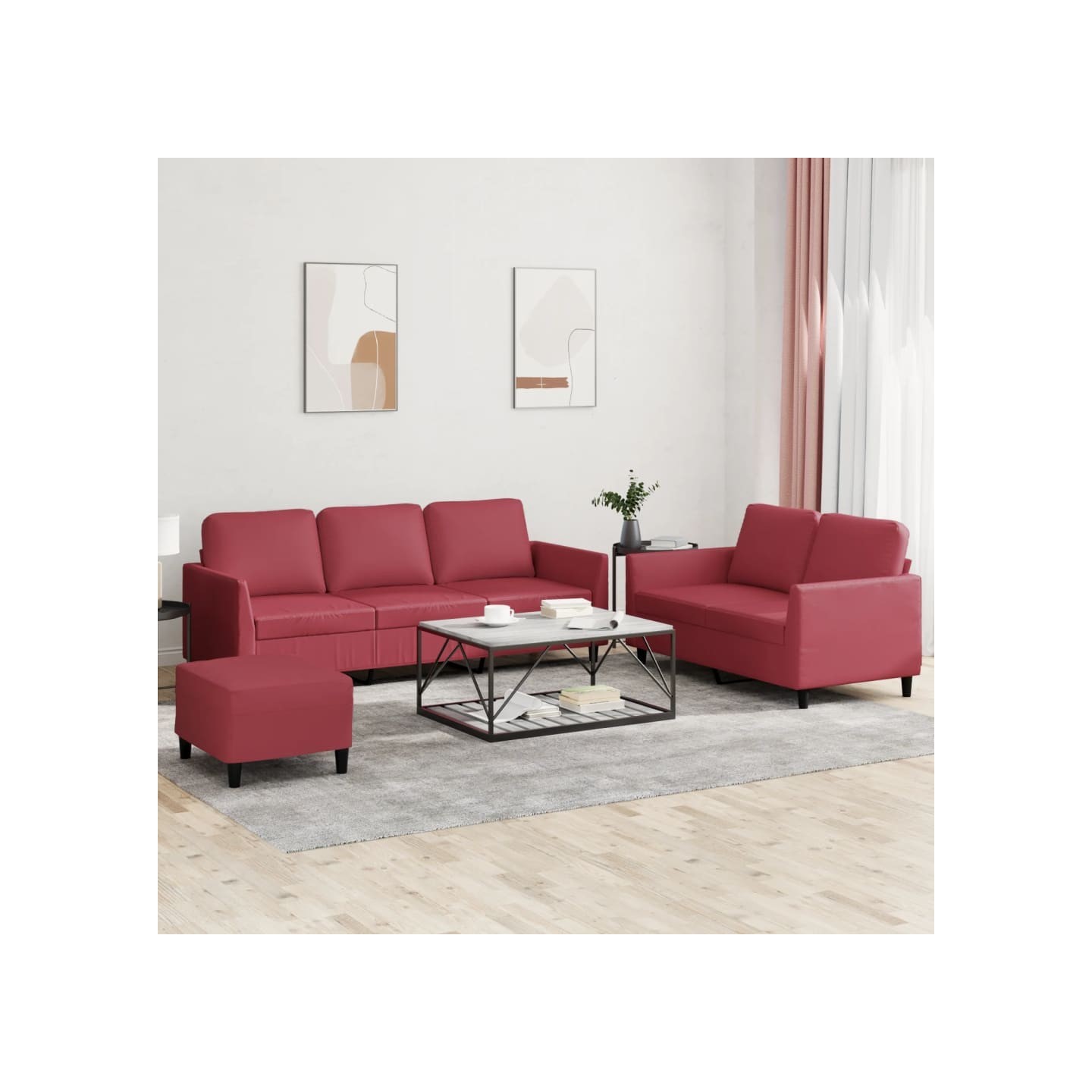 Ensemble de canapés 3 pcs et coussins Rouge bordeaux Similicuir