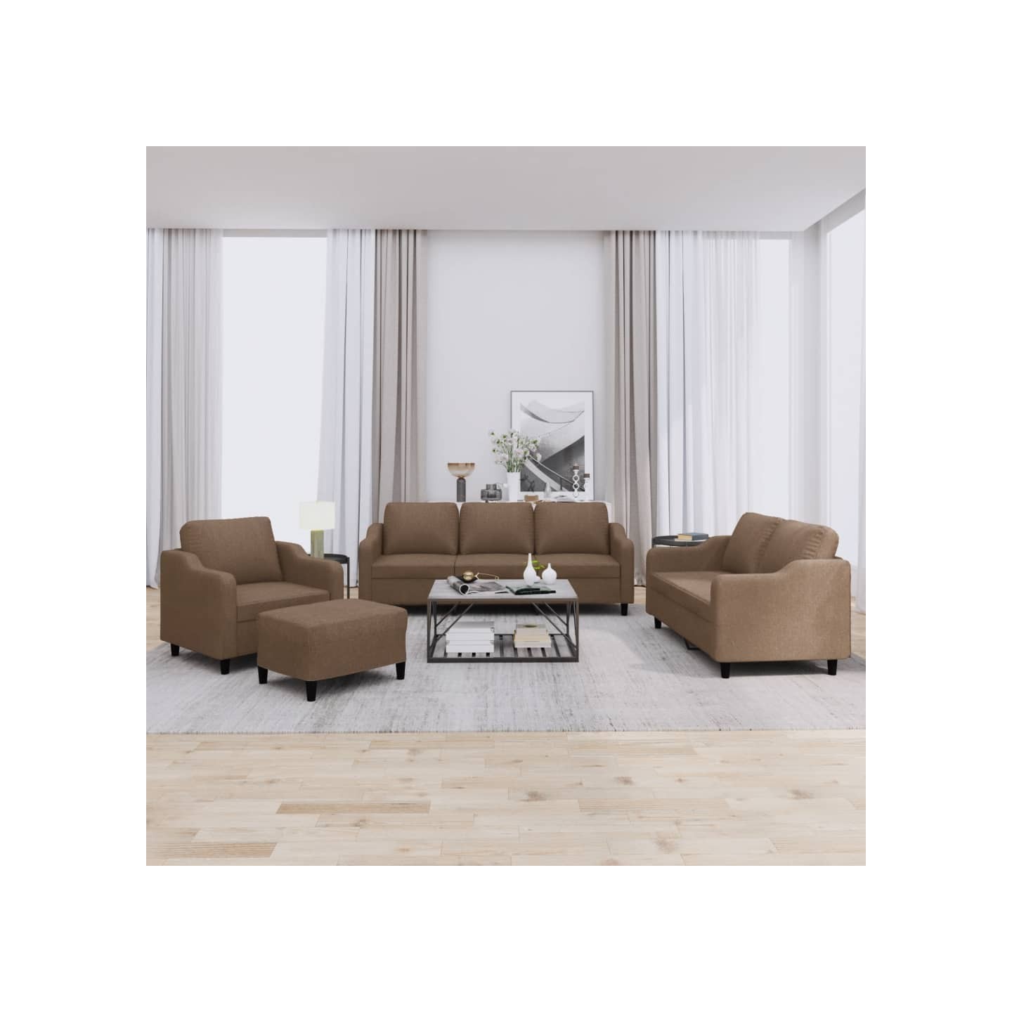 Ensemble de canapés 4 pcs avec coussins Marron Tissu