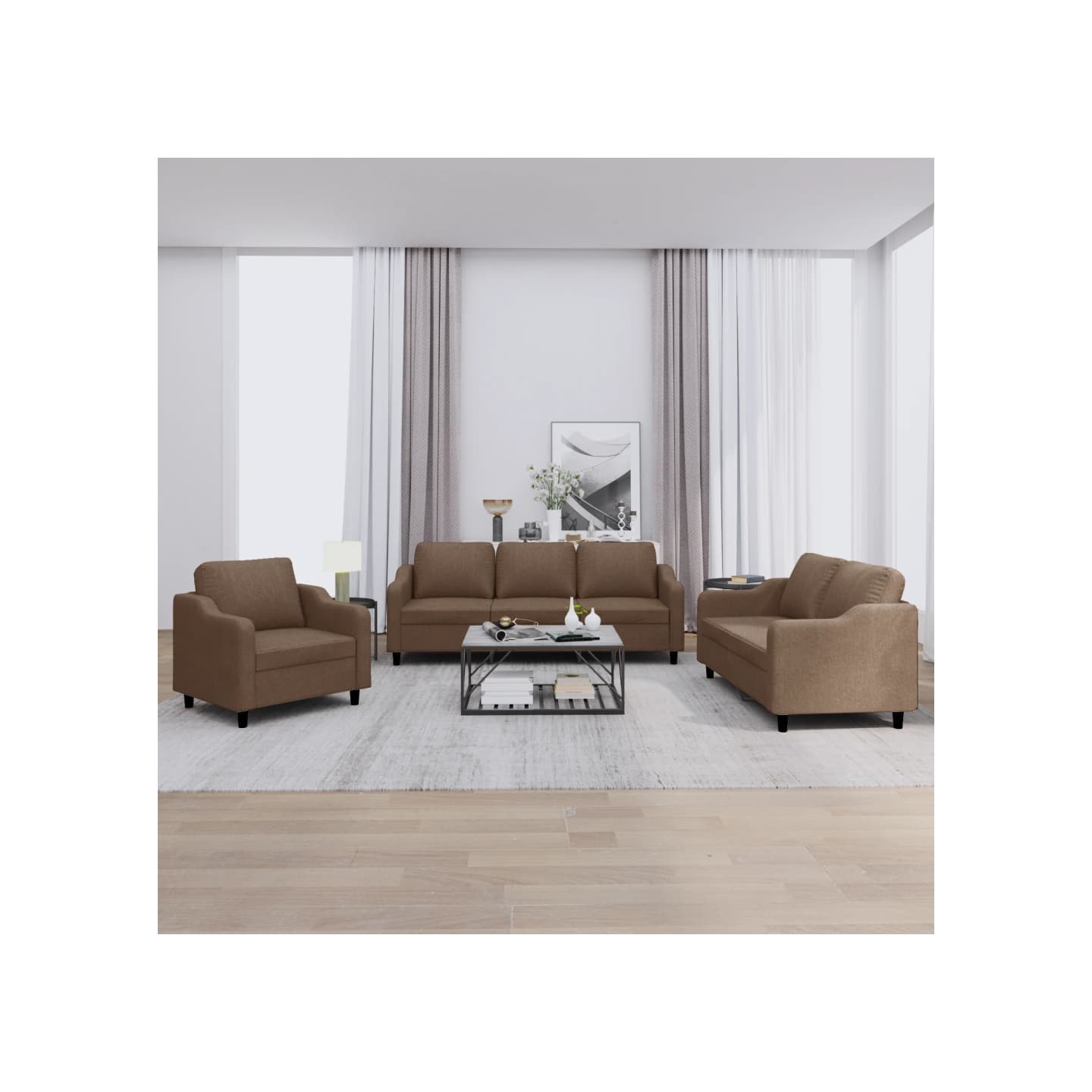 Ensemble de canapés 3 pcs avec coussins Marron Tissu