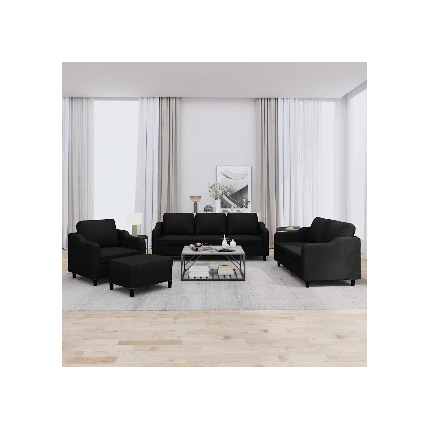 Ensemble de canapés 4 pcs avec coussins Noir Tissu