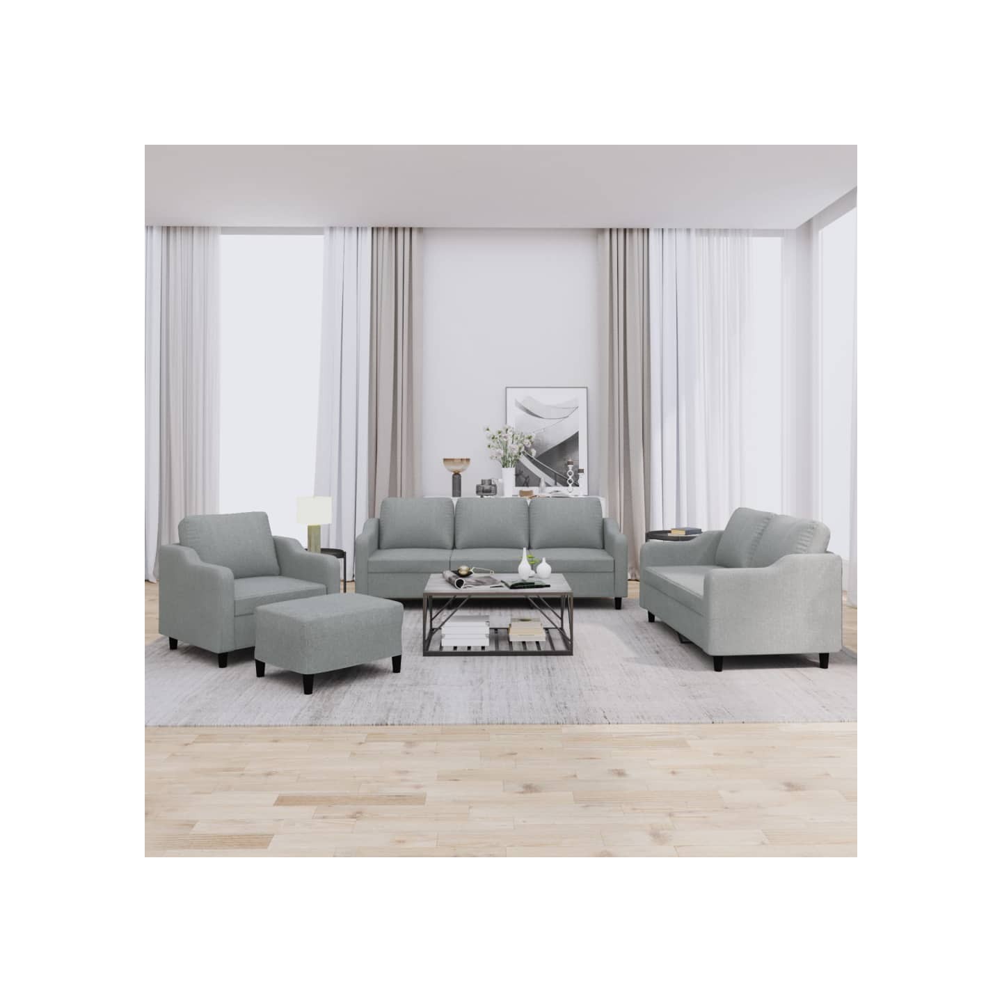 Ensemble de canapés 4 pcs avec coussins Gris clair Tissu