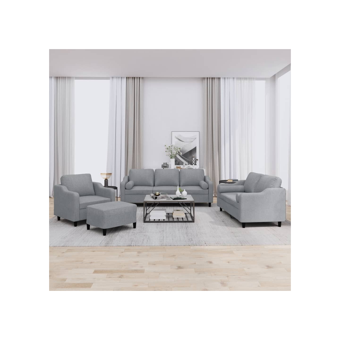 Ensemble de canapés 4 pcs coussins gris clair tissu