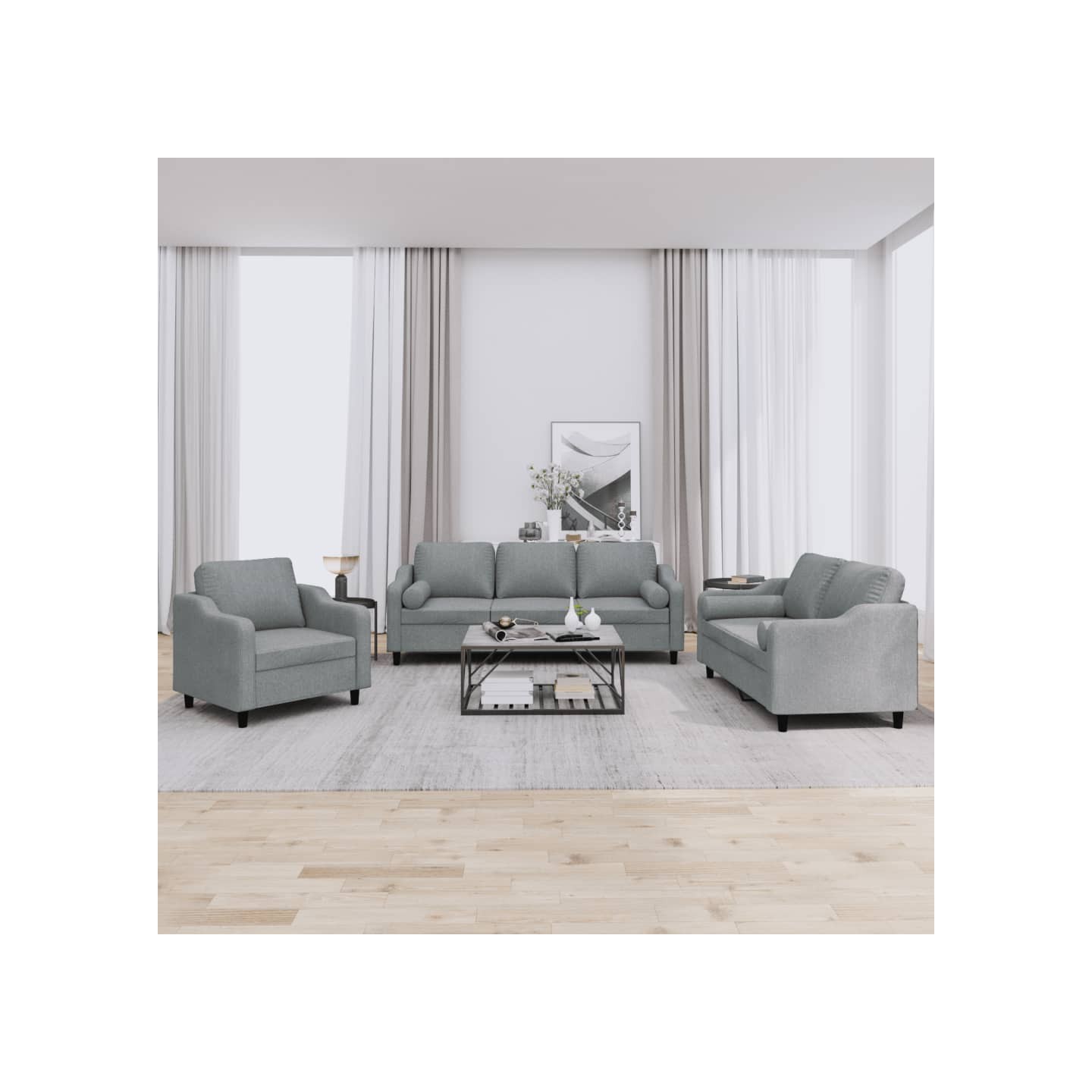 Ensemble de canapés 3 pcs coussins gris clair tissu