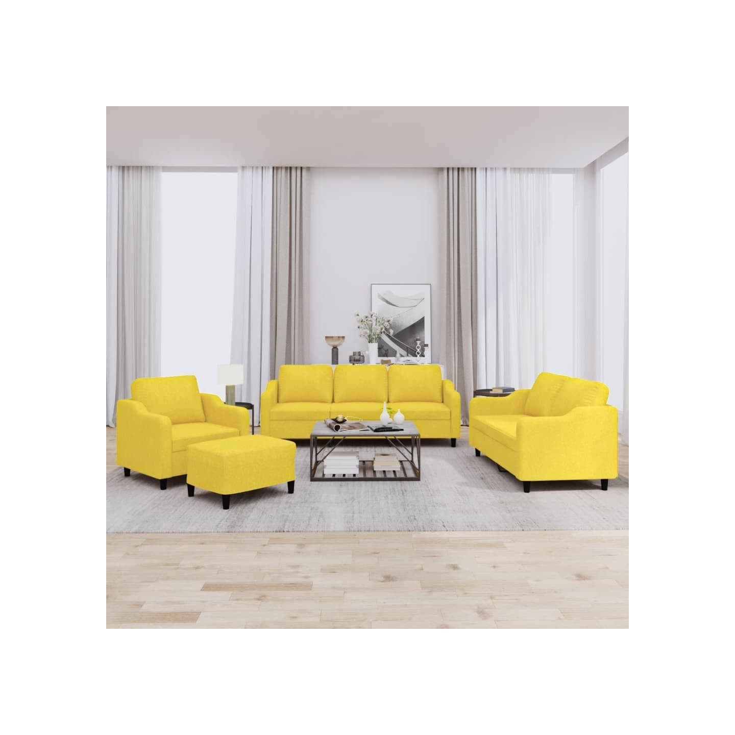 Ensemble de canapés 4 pcs avec coussins Jaune clair Tissu