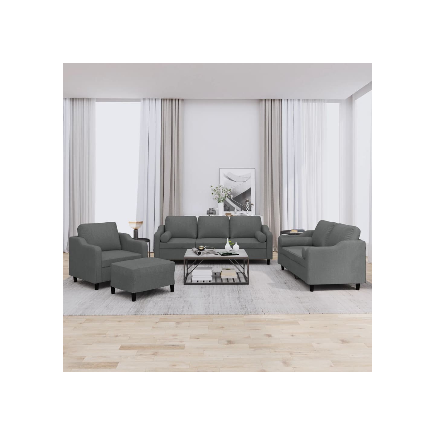 Ensemble de canapés 4 pcs coussins gris foncé tissu
