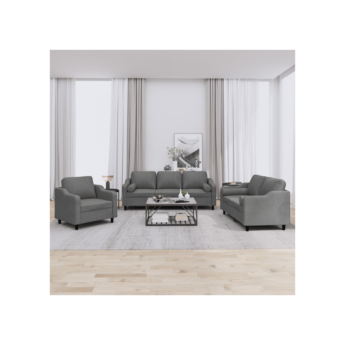 Ensemble de canapés 3 pcs coussins gris foncé tissu